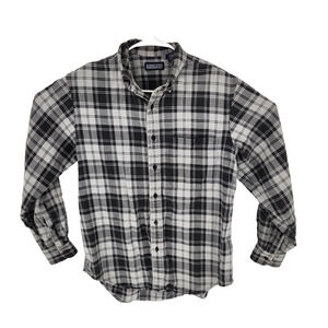 Land's End Black/Gray Plaid Button Up Long Sleeve Shirt Mens Size M
